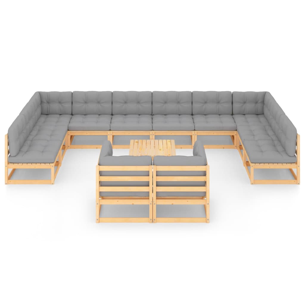 13-tlg. Garten-Lounge-Set mit Kissen Kiefer Massivholz